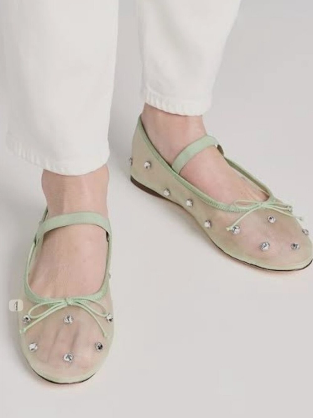 Loeffler Randall Leonie Crystal Mesh Ballet Seafoam  Size 7.5 NWOB